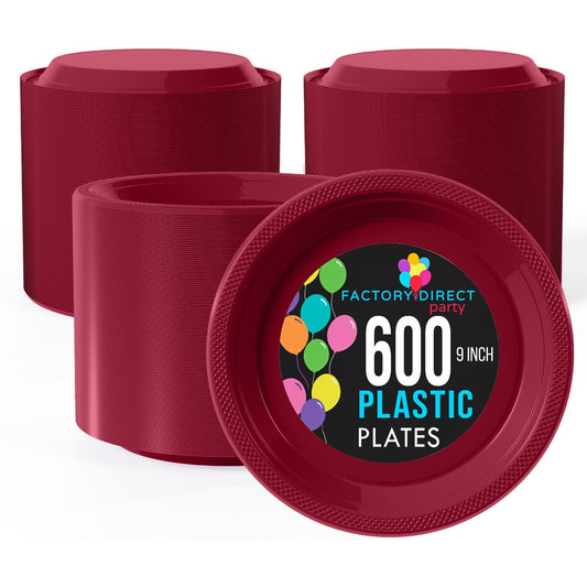 9 In. Burgundy Plastic Plates | Case of 600