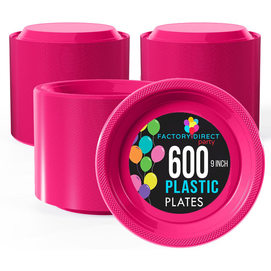 9 In. Cerise Plastic Plates | Case of 600