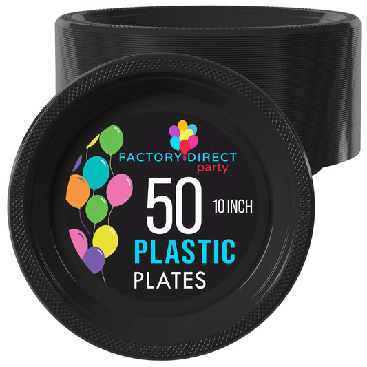 10 In. Black Plastic Plates | Case of 600