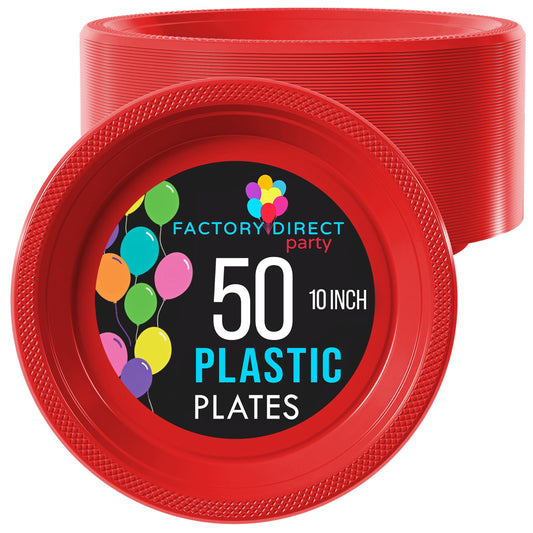 10 In. Red Plastic Plates | Case of 600