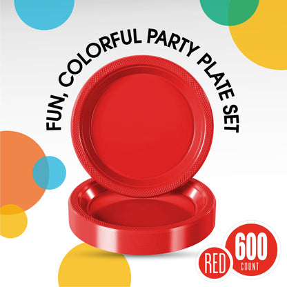 9 In. Red Plastic Plates | Case of 600