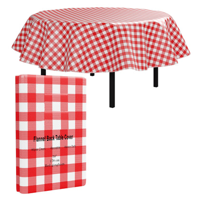 Red Gingham Flannel Backed Table Cover 70 in. Round