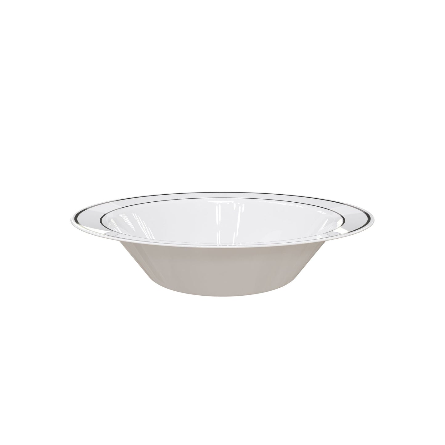 14 Oz. White/Silver Line Design Plastic Bowls | 120 Count