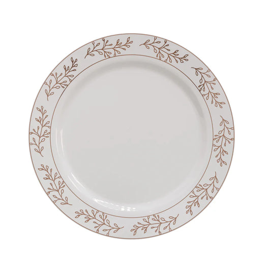 10.25 In. Rose Gold Leaf Design Plastic Plates | 120 Count