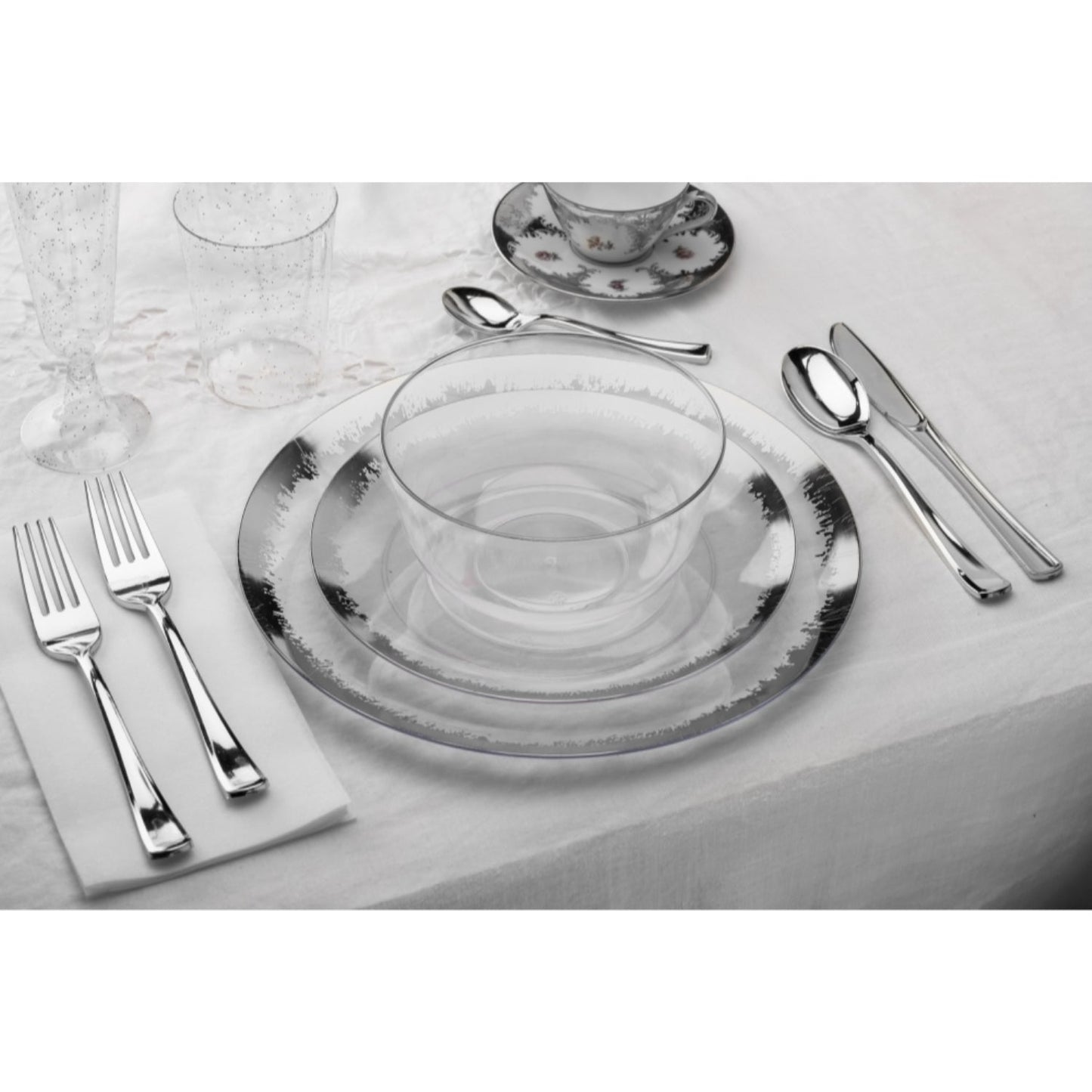 Clear With Silver Rim Plastic Bowls | 120 Count