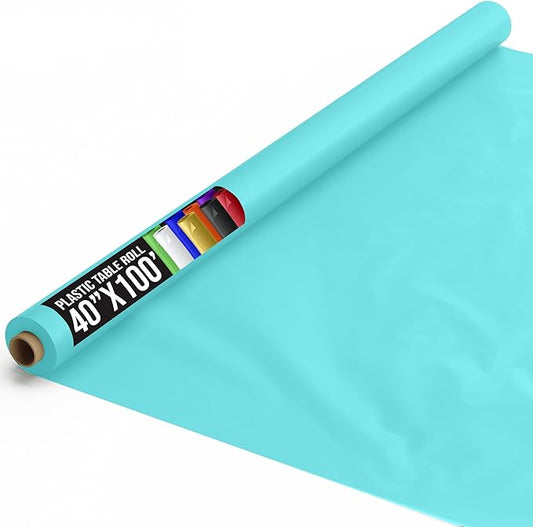 Exquisite Premium Quality Plastic Table Cover Banquet Roll, 40 in X 100 ft - Aqua