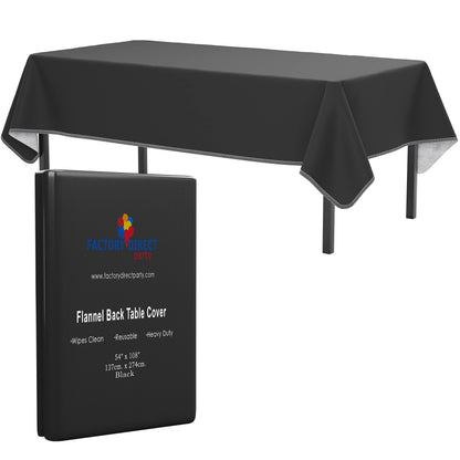 Black Flannel Backed Table Cover 54 In. x 108 In. | Case of 36