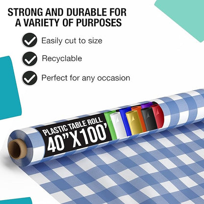 40 In. x 100 Ft. Blue Gingham Table Roll | Case of 6