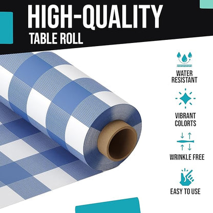 40 In. x 100 Ft. Blue Gingham Table Roll | Case of 6