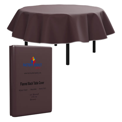 Brown Flannel Backed Table Cover 70 In. Round | Case of 24