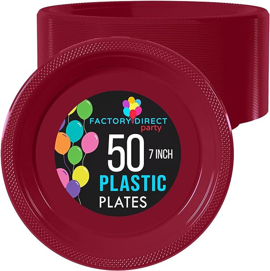 7 In. Burgundy Plastic Plates | Case of 600