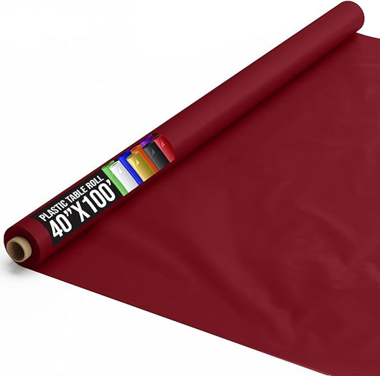 Exquisite Premium Quality Plastic Table Cover Banquet Roll, 40 in X 100 ft - Burgundy