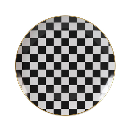 10 In. Checkerboard White Plastic Plates - 10 Ct.
