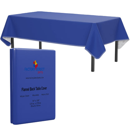 Dark Blue Flannel Backed Table Cover 54 In. x 108 In. | Case of 24