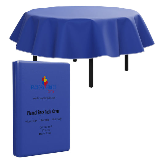 Dark Blue Flannel Backed Table Cover 70 In. Round | Case of 24