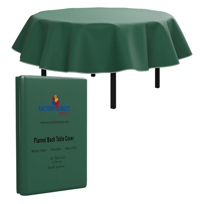 Dark Green Flannel Backed Table Cover 70 In. Round | Case of 36