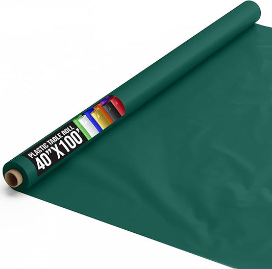 Exquisite Premium Quality Plastic Table Cover Banquet Roll, 40 in X 100 ft - Dark Green