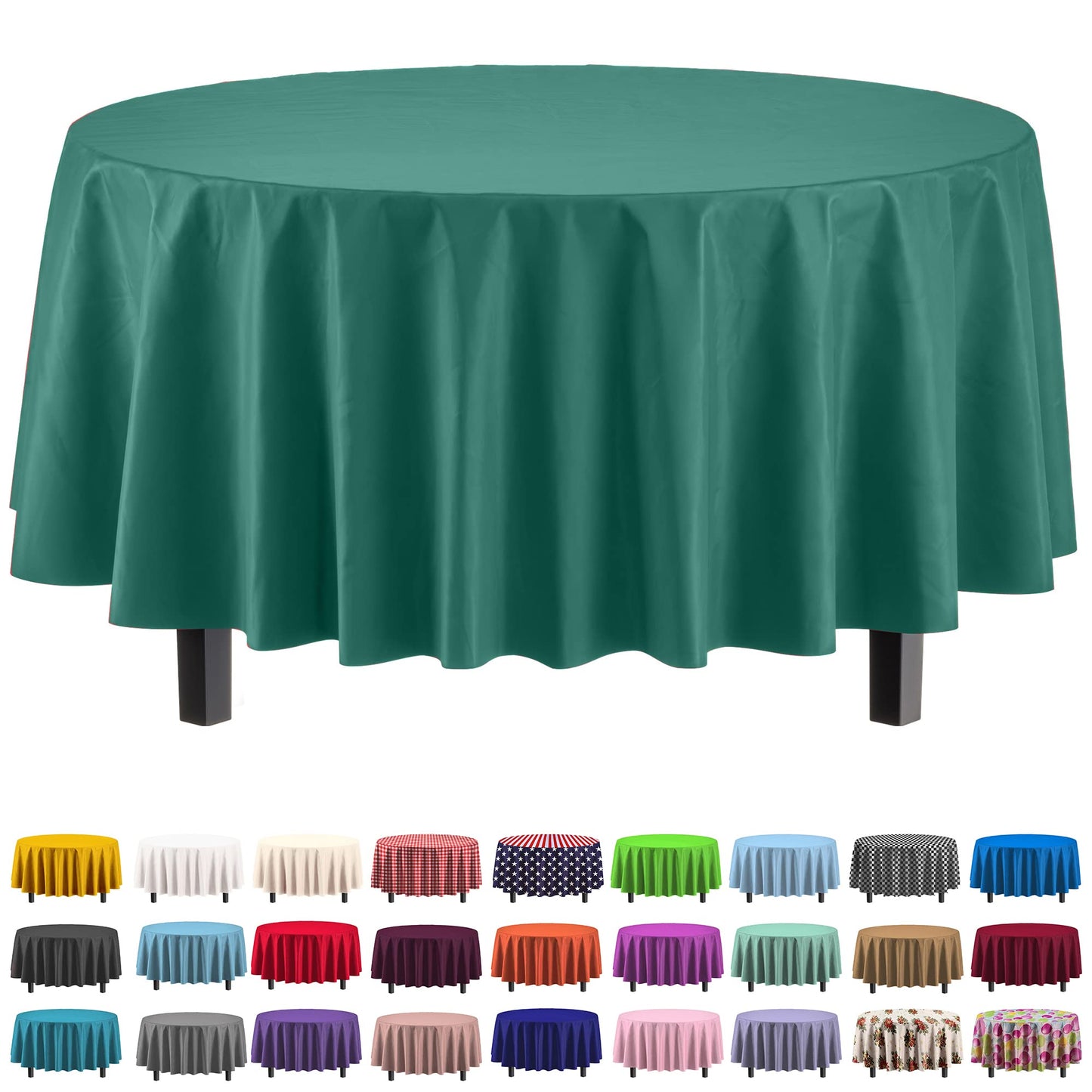 Dark Green Round Plastic Table Cover | Case of 48