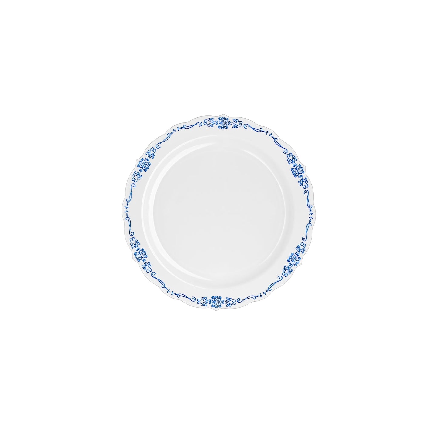 7.5 In. White/Navy Victorian Design Plastic Plates | 120 Count