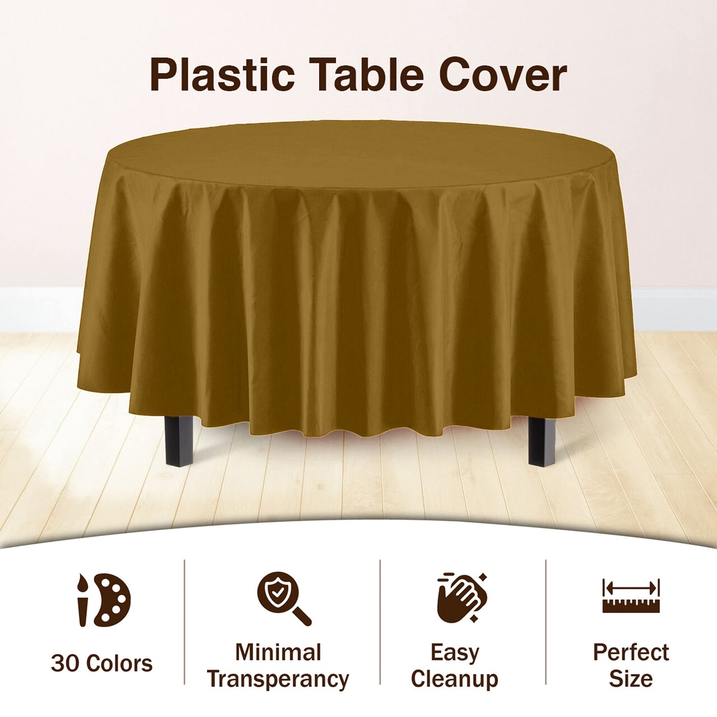 Gold Round Plastic Table Cover | Case of 48