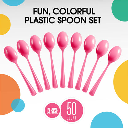 Heavy Duty Cerise Plastic Spoons - 50 Ct.