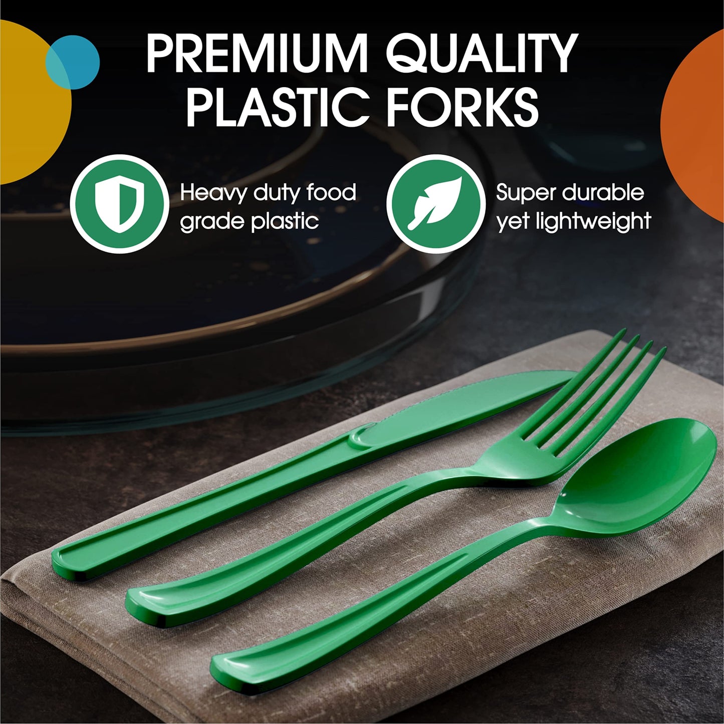 Heavy Duty Emerald Green Plastic Forks | Case of 1200