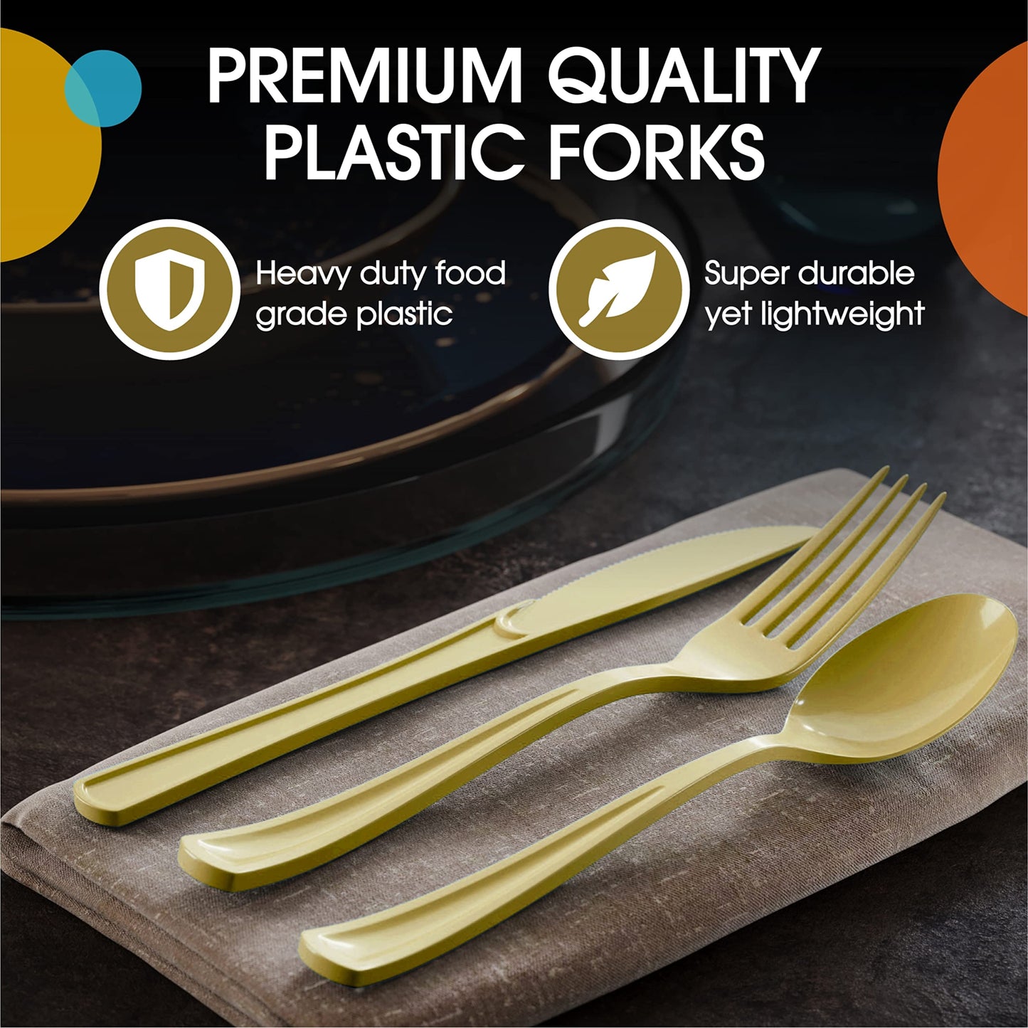 Heavy Duty Gold Plastic Forks - 50 Ct.