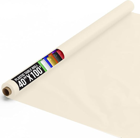 Exquisite Premium Quality Plastic Table Cover Banquet Roll, 40 in X 100 ft - Ivory