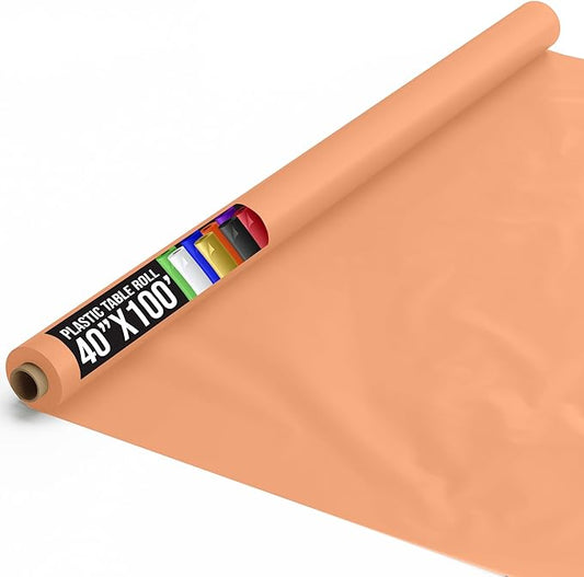 Exquisite Premium Quality Plastic Table Cover Banquet Roll, 40 in X 100 ft - Peach