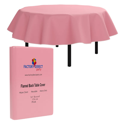 Pink Flannel Backed Table Cover 70 In. Round | Case of 36