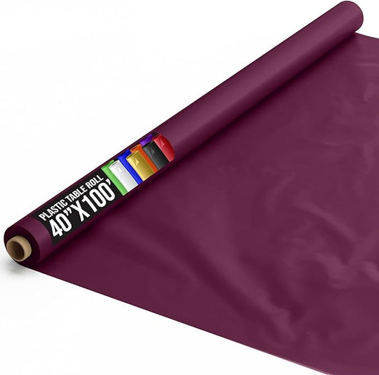 Exquisite Premium Quality Plastic Table Cover Banquet Roll, 40 in X 100 ft - Plum