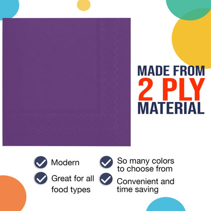 Purple Beverage Napkins -100 Ct..