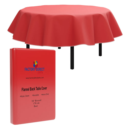 Red Flannel Backed Table Cover 70 In. Round | Case of 36