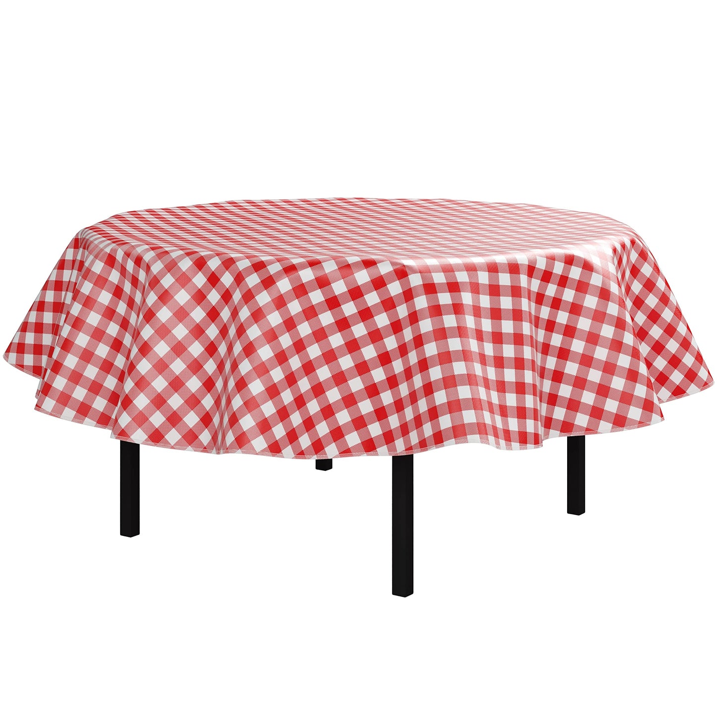 Red Gingham Flannel Backed Table Cover 70 in. Round