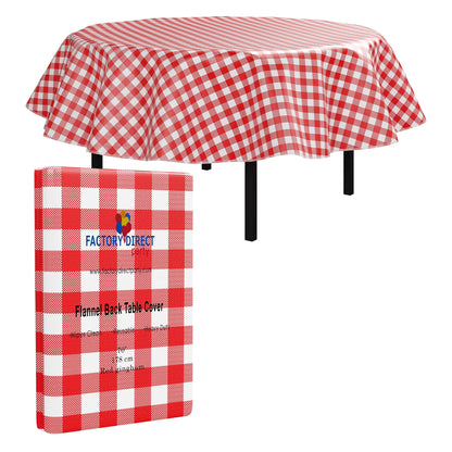 Red Gingham Flannel Backed Table Cover 70 In. Round | Case of 24