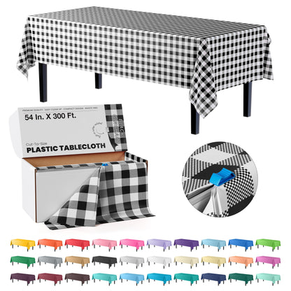 54 In. X 300 Ft. Select A Size Table Cover | Black Gingham