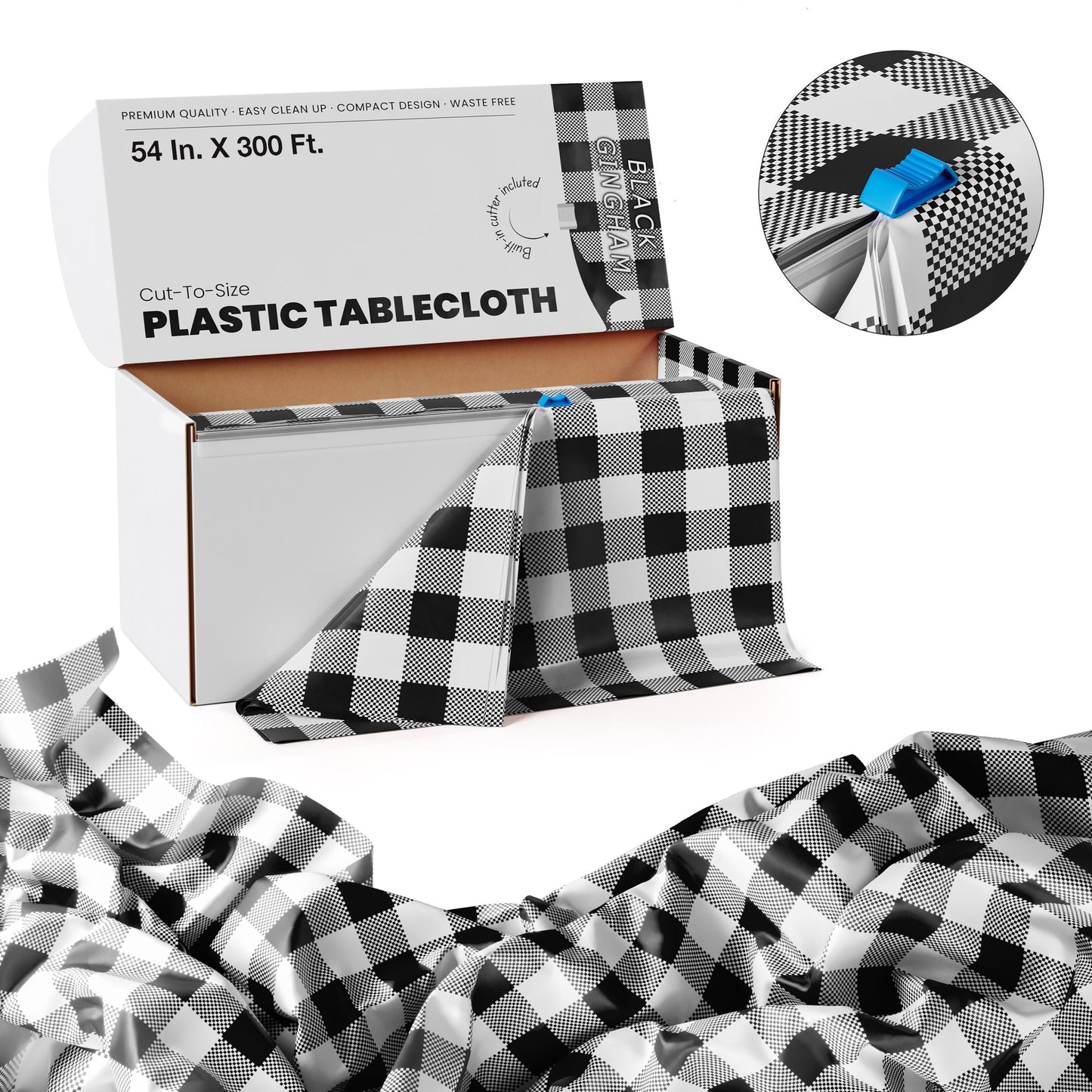 54 In. X 300 Ft. Select A Size Table Cover | Black Gingham
