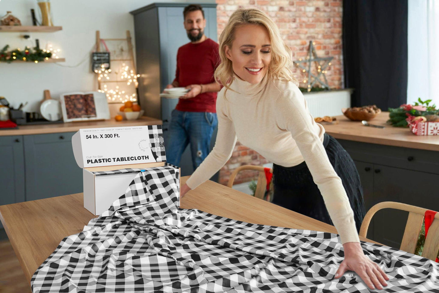 54 In. X 300 Ft. Select A Size Table Cover | Black Gingham