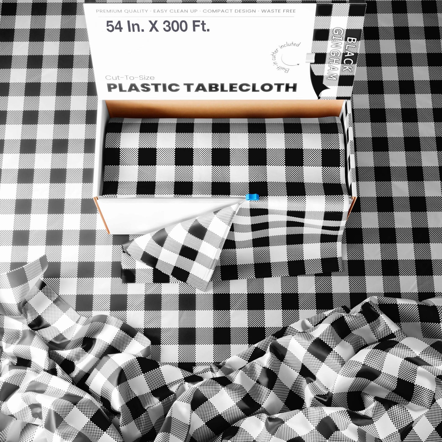 54 In. X 300 Ft. Select A Size Table Cover | Black Gingham