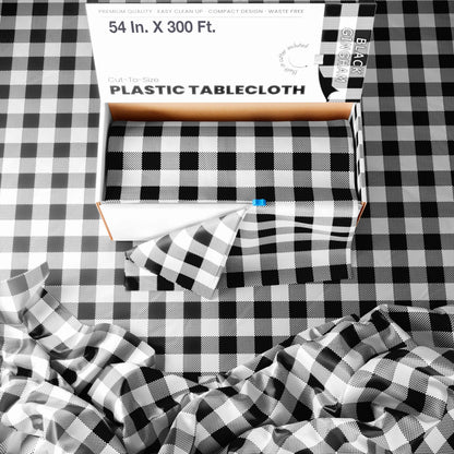 54 In. X 300 Ft. Select A Size Table Cover | Black Gingham