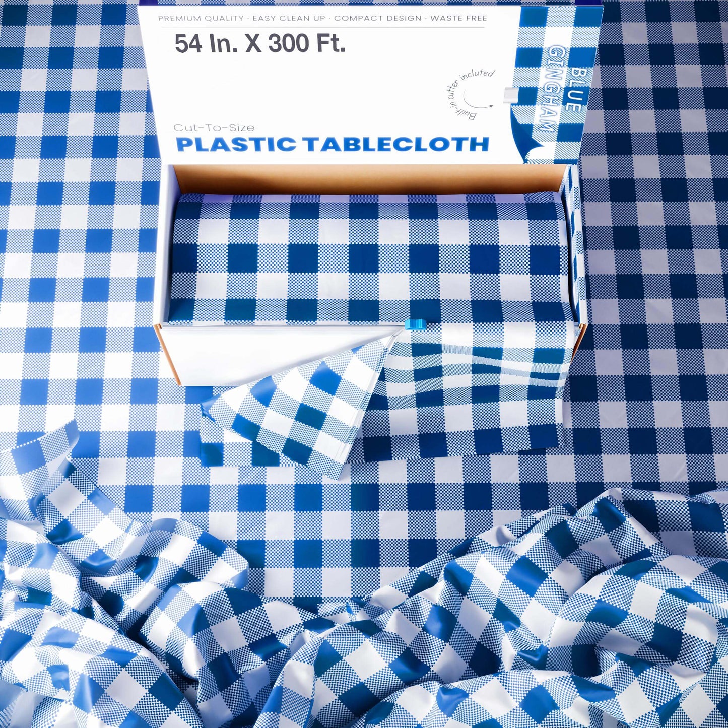 54 In. X 300 Ft. Select A Size Table Cover | Blue Gingham