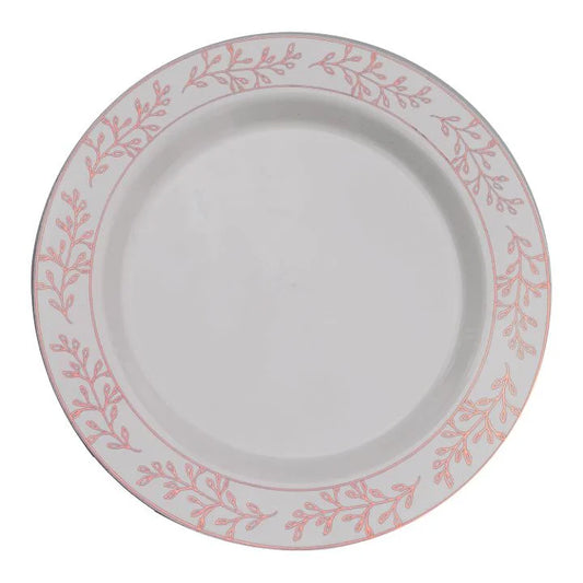 9 In. Rose Gold Leaf Design Plastic Plates | 120 Count