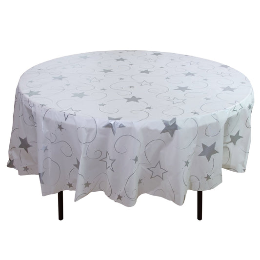 84 In. Round Silver Star Printed Table Cover | Case of 48