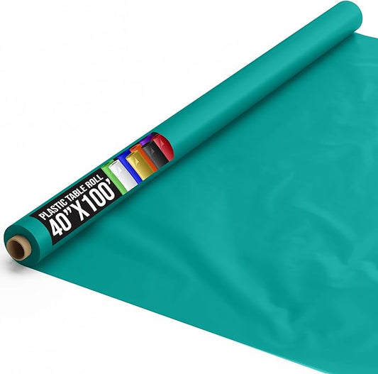 Exquisite Premium Quality Plastic Table Cover Banquet Roll, 40 in X 100 ft - Teal