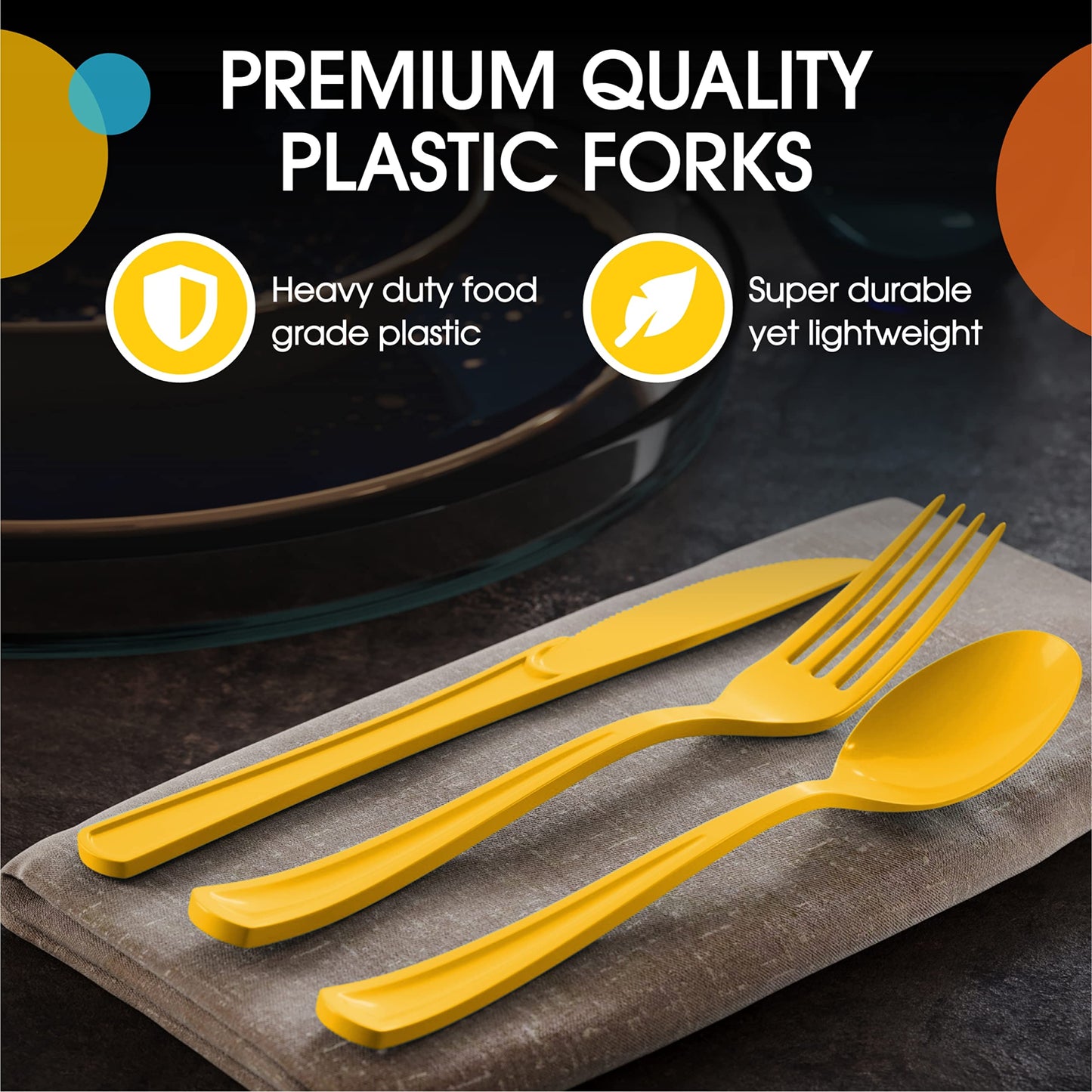 Heavy Duty Yellow Plastic Forks - 50 Ct.